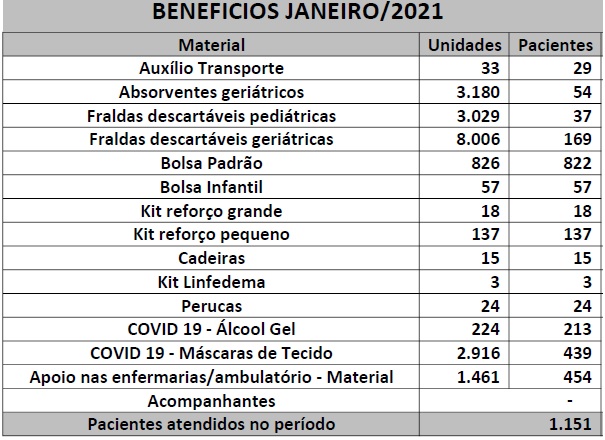 Tabela-Beneficios-Janeiro-2021 INCAvoluntário beneficia mais de mil pacientes em janeiro